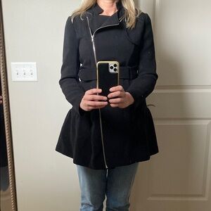 VENUS Black Trench Coat Asymmetrical Zip